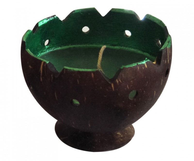 Handcrafted Decorative Natural Coconut Shell Bowl Candle with Lavender Scented Dyed Wax with Cotton Wick (Green)