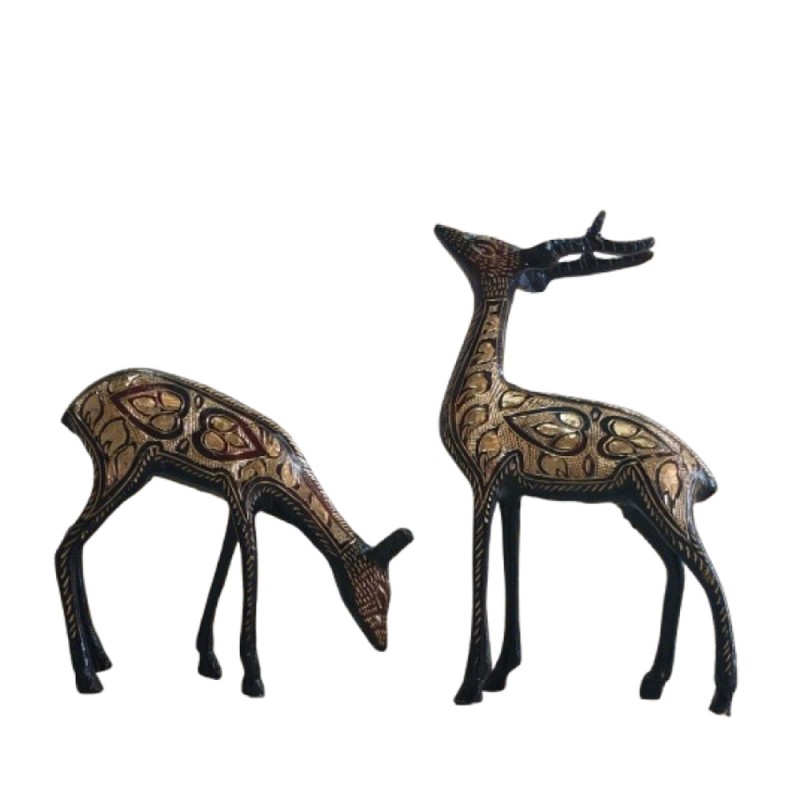 Brass Metal Art Black & Golden Colour Deer Showpiece for Decor & Gifting