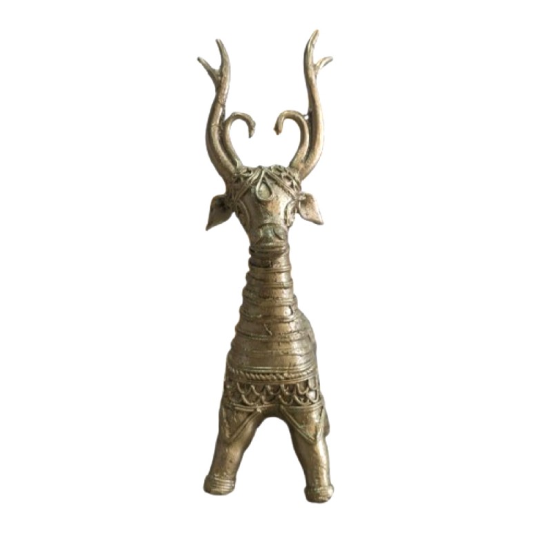 Dhokra Metal Art Deer Standing Showpiece for Decor & Gifting – Brass Tribal Figurine