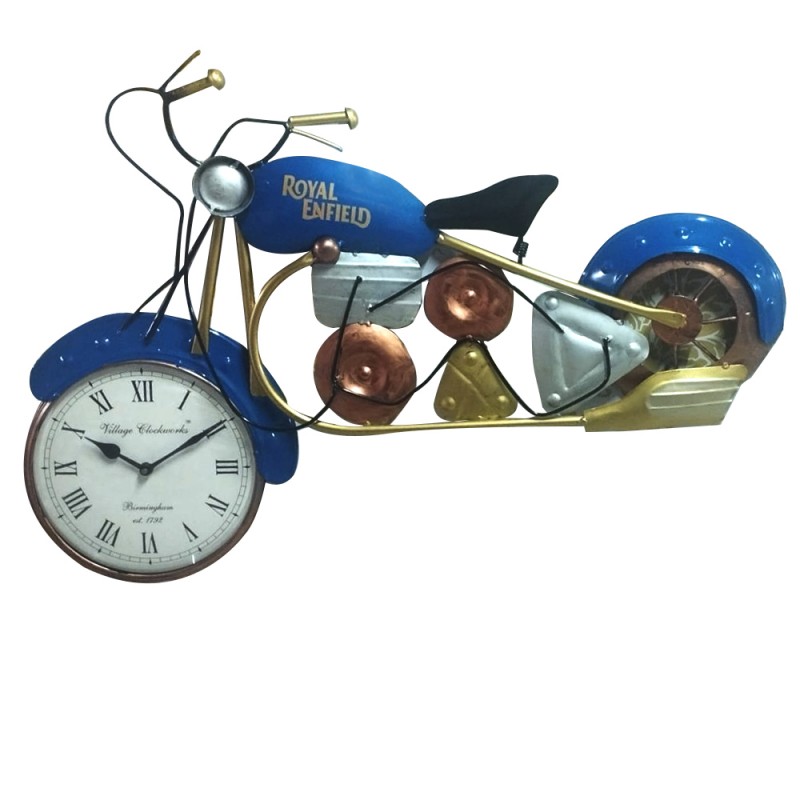 Kauthuk Royal Enfield Motor Bike with clock wall hang in metal for room decor