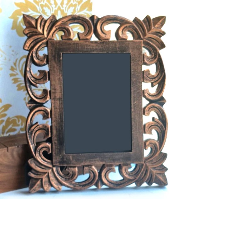 Antique Styled Floral Wooden Carved Photo Frame for Gifting and Decor