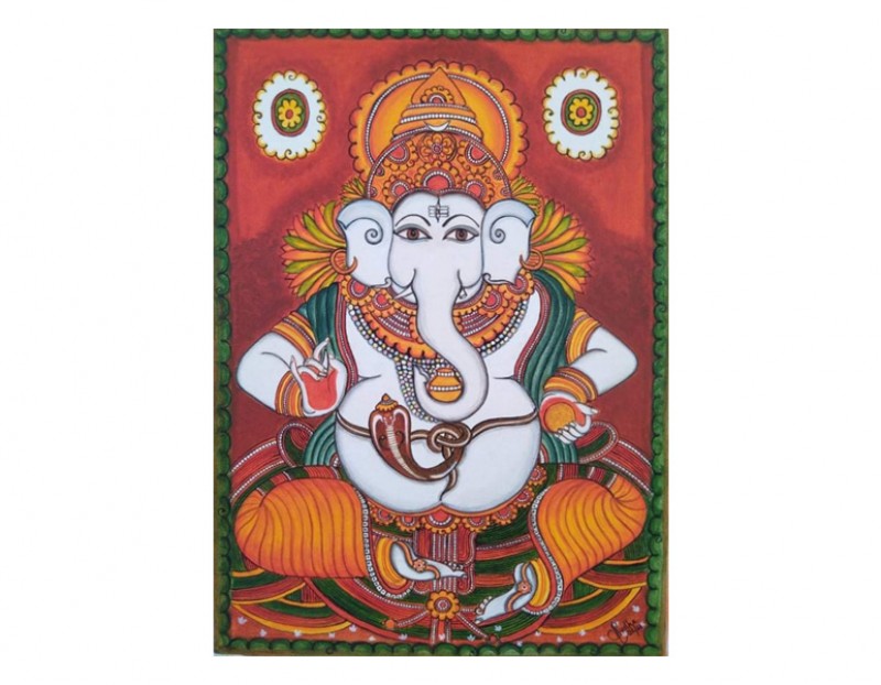 Ganesha Painting in Kerala Mural Style for Auspicious Wall Decor