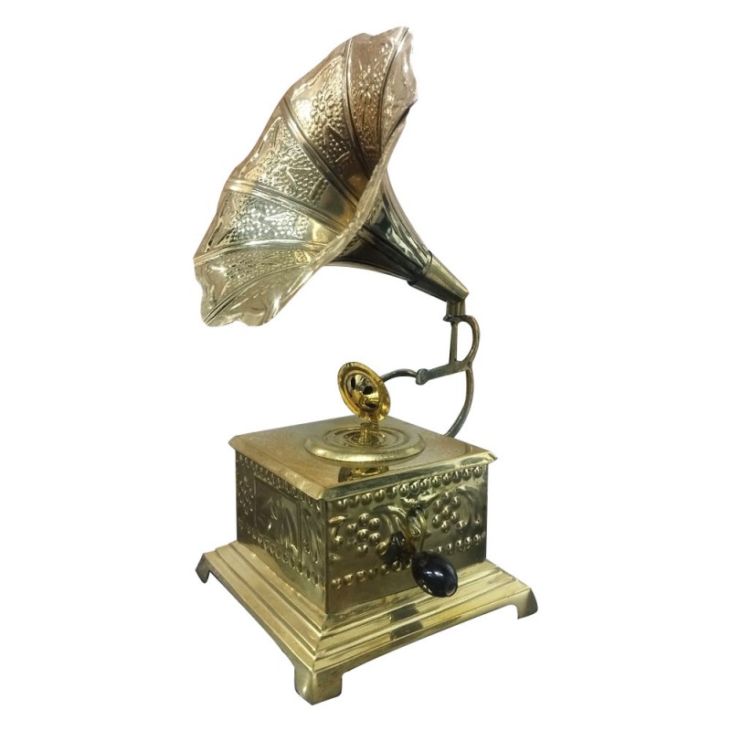 Vintage Brass Gramaphone Miniature Showpiece for Decor and Gifting