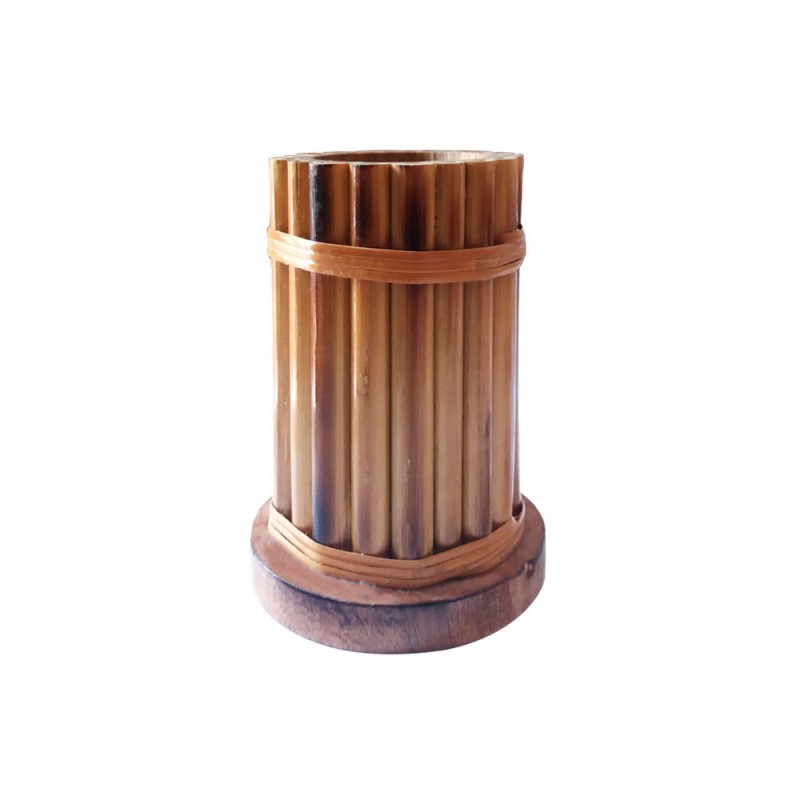 Decorative Handmade Unique Wooden Bamboo and Cane Crafted Reed Pen Pencil Holder Table Desk Organizer for Home Office
