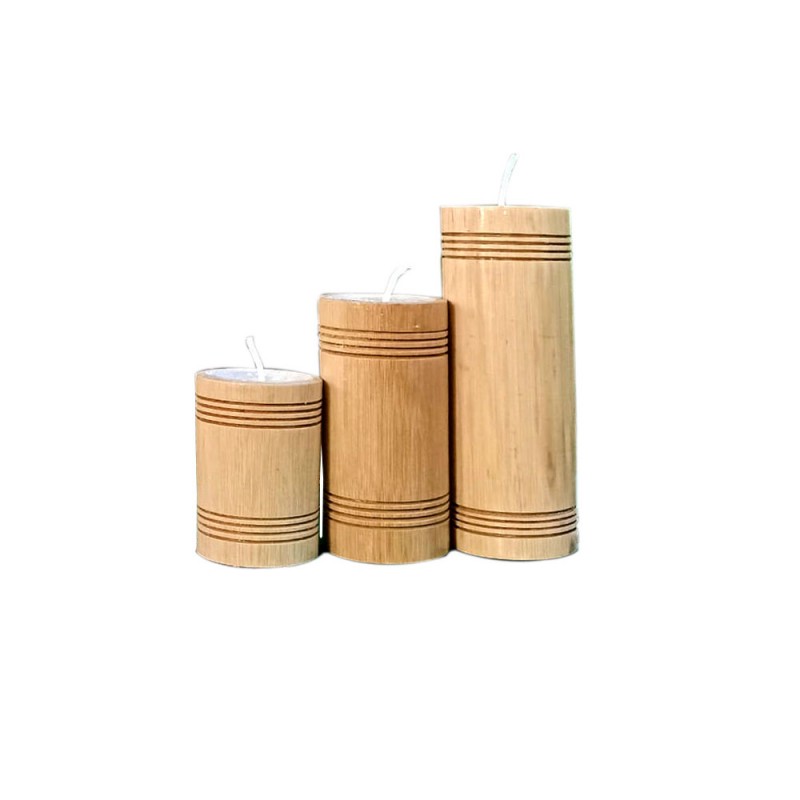 Bamboo Crafted Wax Candle Set for Home Decor
