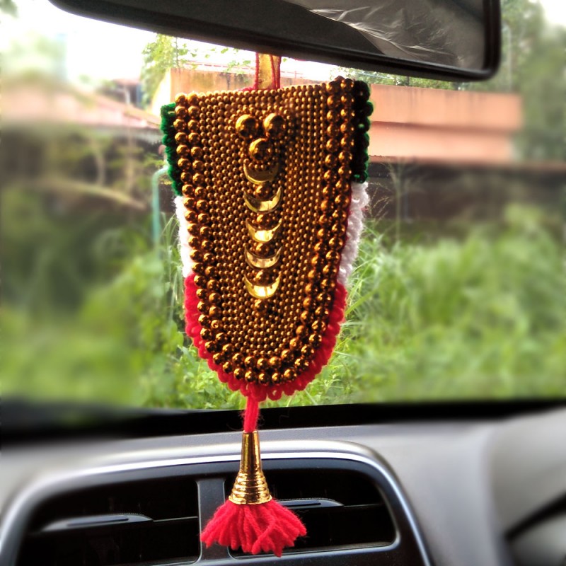 Handcrafted Car Hanging Pooram Festival Elephant Caparison Nettipattom with Fabric & Decorative Beadings for Car Decoration