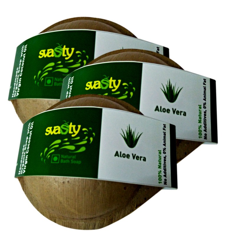 svasty Handmade Natural Aloevera Soap-100gms. in Eco Areca Leaf Packaging (Set of 3)