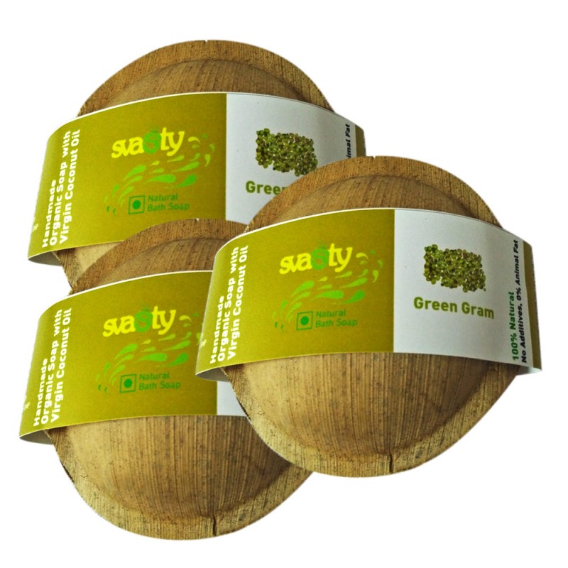 svasty Natural & Pure Handmade Green Gram Soap-100gms. for Bath and Skin Care.(Set of 3)