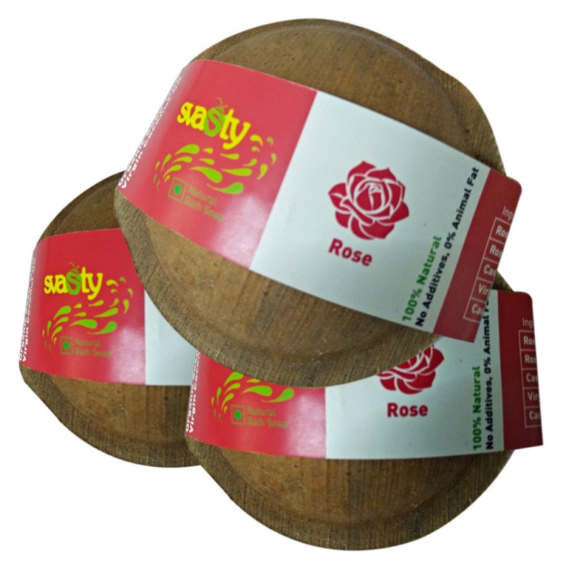 svasty Natural & Pure Handmade Rose Soap-100gms. for Bath and Skin Care in Eco Areca Leaf Packing (Set of 3)