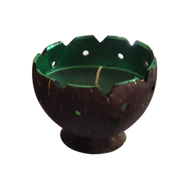 Handcrafted Decorative Natural Coconut Shell Bowl Candle with Lavender Scented Dyed Wax with Cotton Wick (Green)