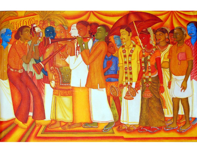 Kalyanam(Wedding) Acrylic Painting 72X48 inches for Wall Decor