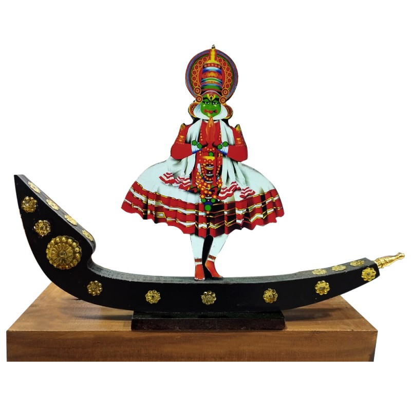 Handcrafted Wooden Model Dancing Kathakali Snake Boat Souvenir for Decor/Gifting