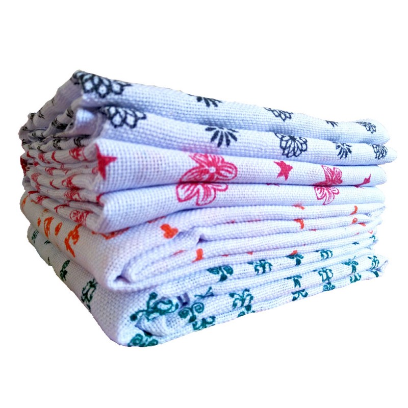 Printed Light Cotton Bath Towel Thorthu For Bathroom & Multipurpose Use (White with Print, Set of 4)