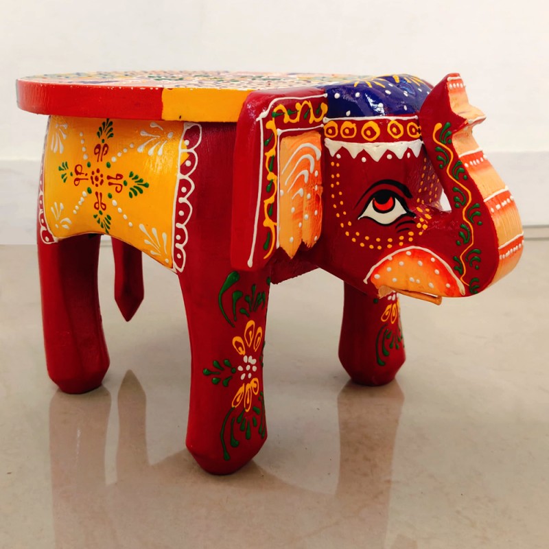 Hand-Painted Wooden Elephant Stool – A Touch of India’s Heritage