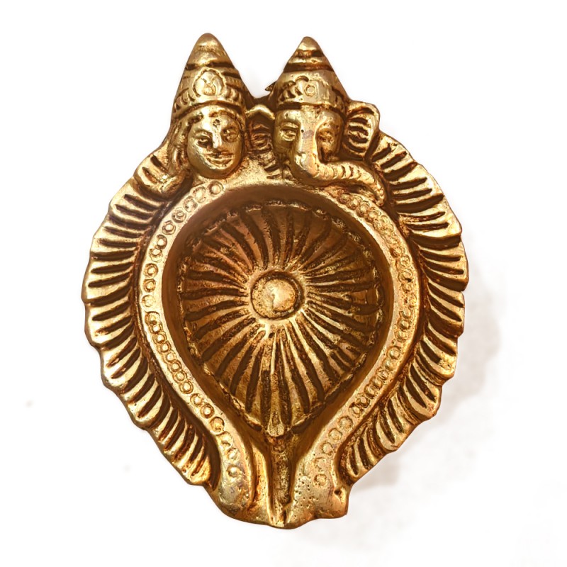 Brass Crafted Laxmi Ganesha Design Decorative Oil Lamp for Festival, Pooja Room Decor and Gifting