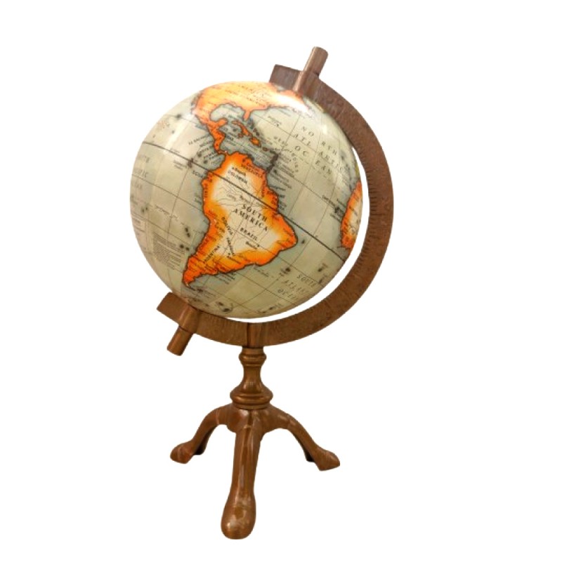 Wood Crafted Decorative Earth Globe 12 inches with Colored Map and Brass Stand for Study, Decor and Gifting