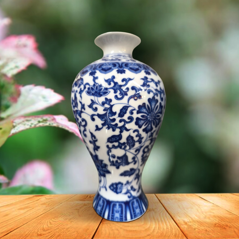 Handcrafted Blue & White Ceramic Flower Vase– Classic Glaze