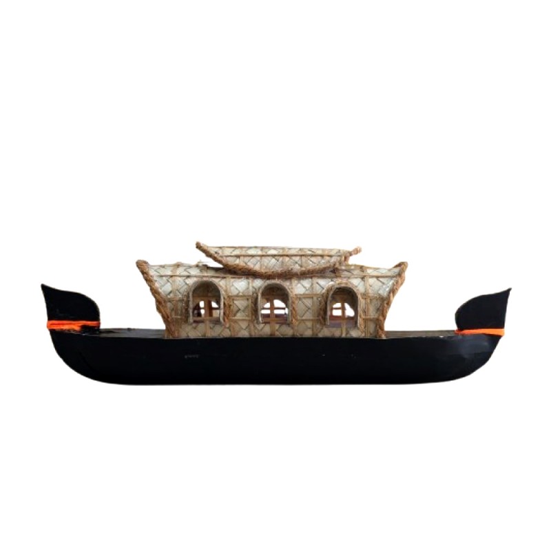 Wood and Natural Fiber Crafted Kumarakom 3 Window Houseboat Miniature Souvenir  for Decor and Gifting