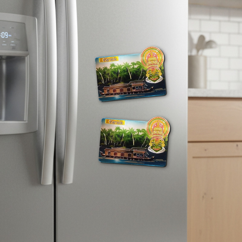 Kerala Houseboat & Kathakali Fridge Magnet – Set of 2