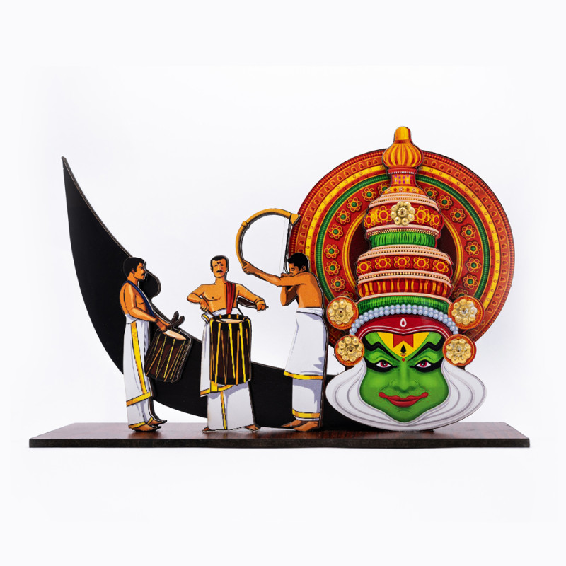 Kerala Souvenir Plaque Memento with Kathakali & Chenda Melam Traditional Temple musical with Chundan Vallam or the Race Boat for Gifting