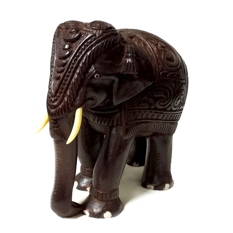 Rosewood Crafted Carved Caparison Indian Elephant Miniature for Home Decor & Gifting