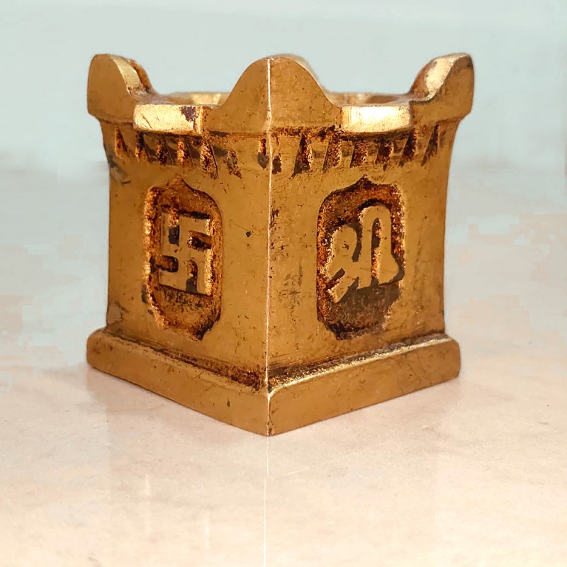 Brass Metal Crafted Square Swastik, Ohm, Shri carved Oil lamp in Box Design for Home Decor