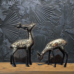 Brass Metal Art Black & Golden Colour Deer Showpiece for Decor & Gifting