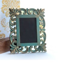 Floral design Wooden Carved Table Photo Frames "Green" for table and pedestal decor