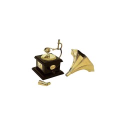 Vintage Brass Crafted Gramaphone miniature with Wooden Base for Home Decor & Gifting