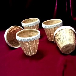 Bamboo Crafted Mini Baskets for Potpourri Decoration with Fabric Frills on Edge Set of 5 Pieces