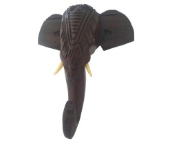 Carved Wooden Pooram Elephant Head Wall Hang for Home Decor
