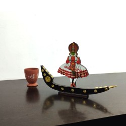 Handcrafted Wooden Model Dancing Kathakali Snake Boat Souvenir for Decor/Gifting