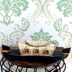 Wood and Natural Fiber Crafted Kumarakom 3 Window Houseboat Miniature Souvenir  for Decor and Gifting