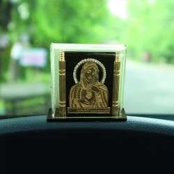 Gold Foiled Relief work of Mary in Acrylic Box as a Car Dashboard decor or showpiece on desk/tabletop