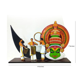 Kerala Souvenir Plaque Memento with Kathakali & Chenda Melam Traditional Temple musical with Chundan Vallam or the Race Boat for Gifting