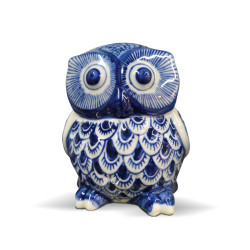 Handcrafted Blue Pottery Owl Decor
