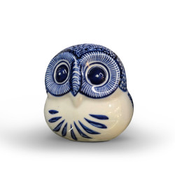 Handcrafted Blue Pottery Owl Decor - Small
