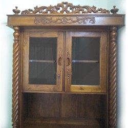Classical Teak Wood Crafted Crockery Cupboard with Intricate Carving Design