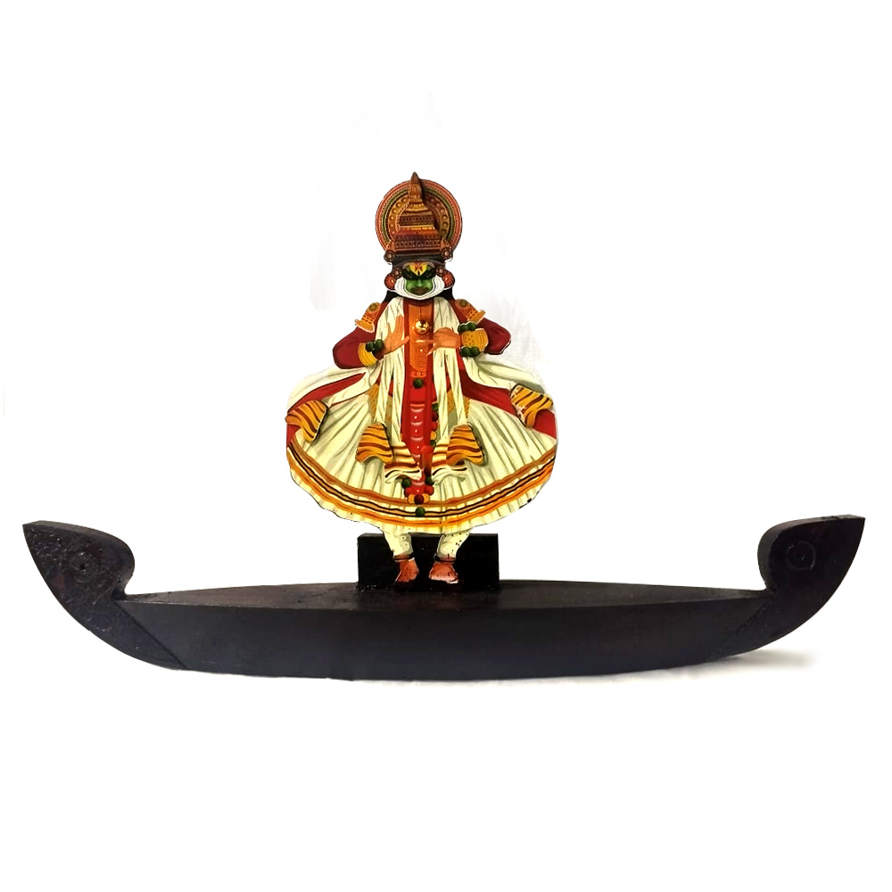Dancing Kathakali on Boat Souvenir in 2D Wooden Cutout Souvenir for Decor & Gifting