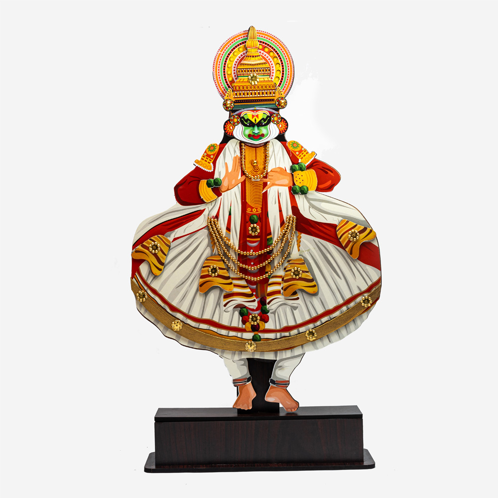 Dancing Kathakali Wooden Plaque Souvenir for Decor and Gifting