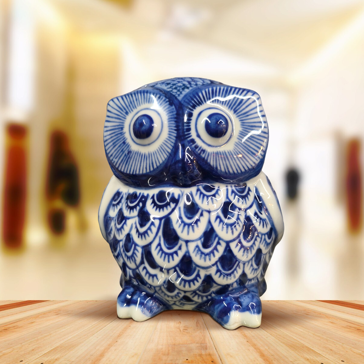 Handcrafted Blue Pottery Owl Decor