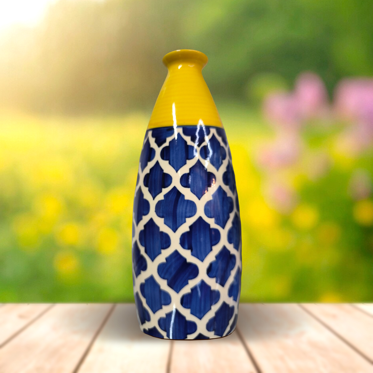 Handcrafted Blue & Yellow Ceramic Flower Vase