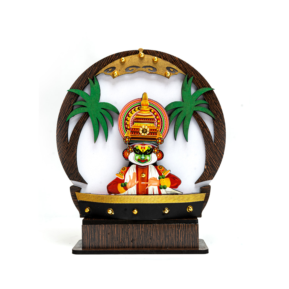 Kerala Souvenir Plaque Memento with Kathakali Coconut Palm Kettuvallam Combo for Decor & Gifting