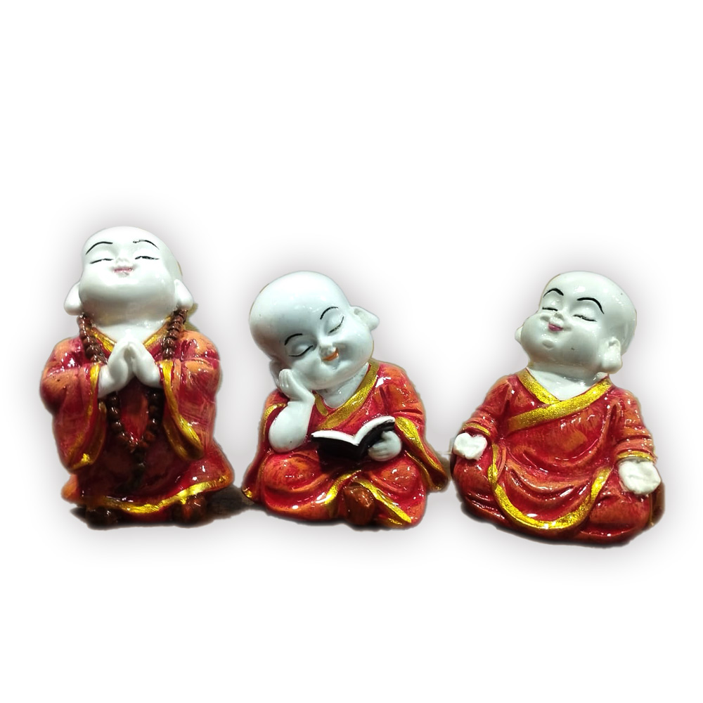 Set of 3 Buddha Monks in different postures for Home Décor/Children Room Décor/Vastu/Fengshui/Gifts