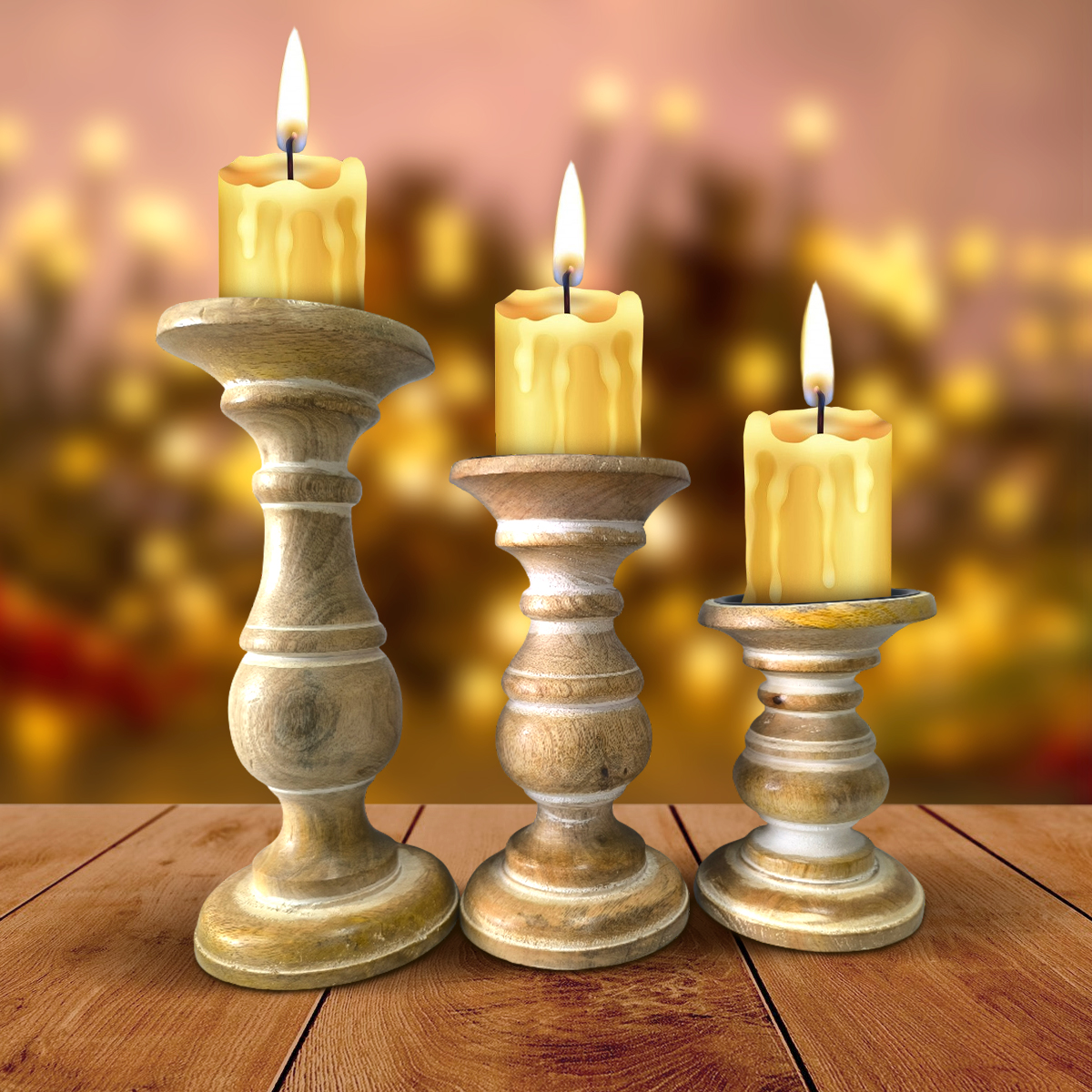 Wooden Pillar Candle Stand – Medium Polish Finish (Copy)