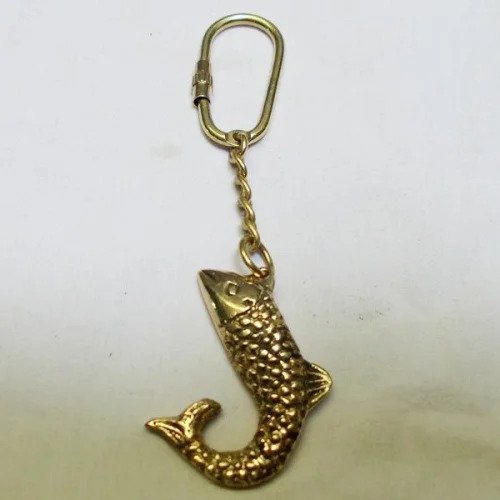Handcrafted Brass Fish Keychain / Key Ring with Textured Finish