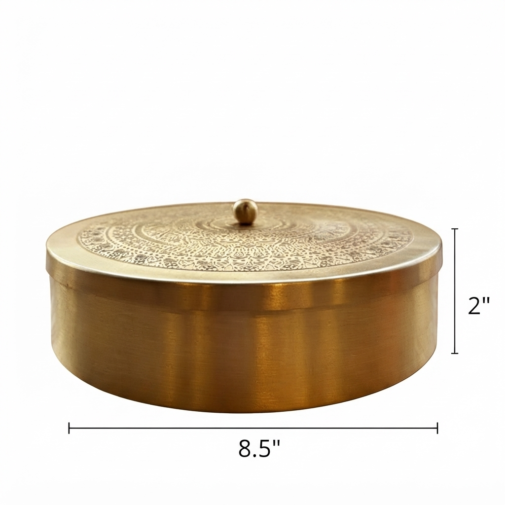 Decorative Brass Embossed Masala/ Dryfruit/ Spice Container Round for Decor and Gifting thumbnail 2