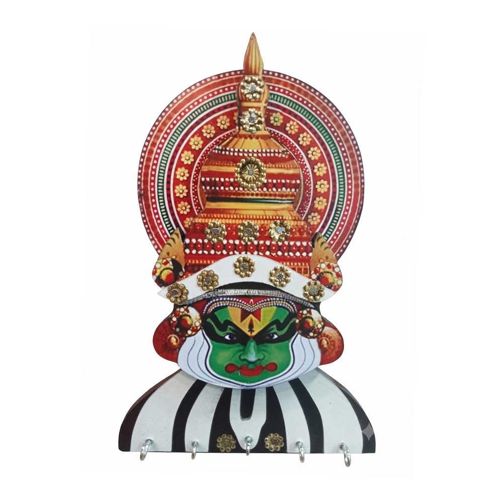 Handcrafted Kathakali Wooden Key Holder – Traditional Kerala Wall Decor