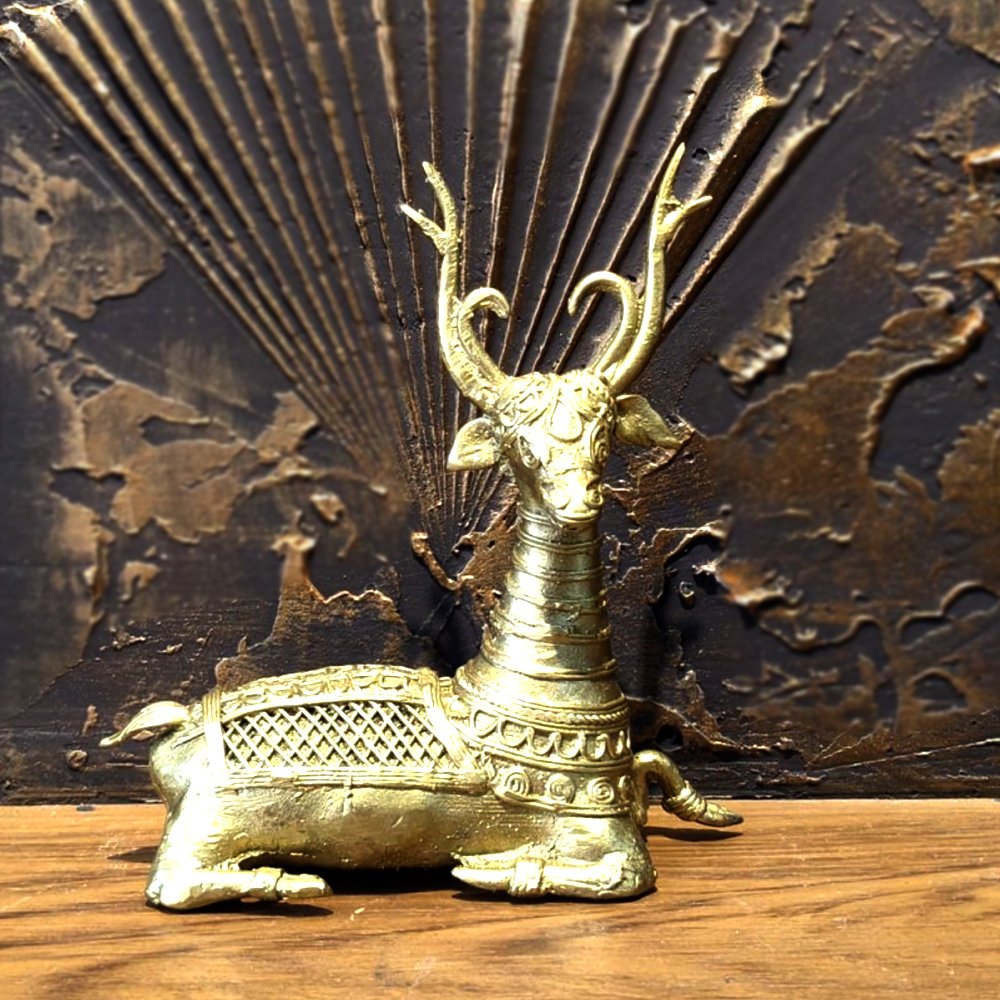 Dhokra Gold Colur Metal Art Deer Showpiece for Decor & Gifting thumbnail 2