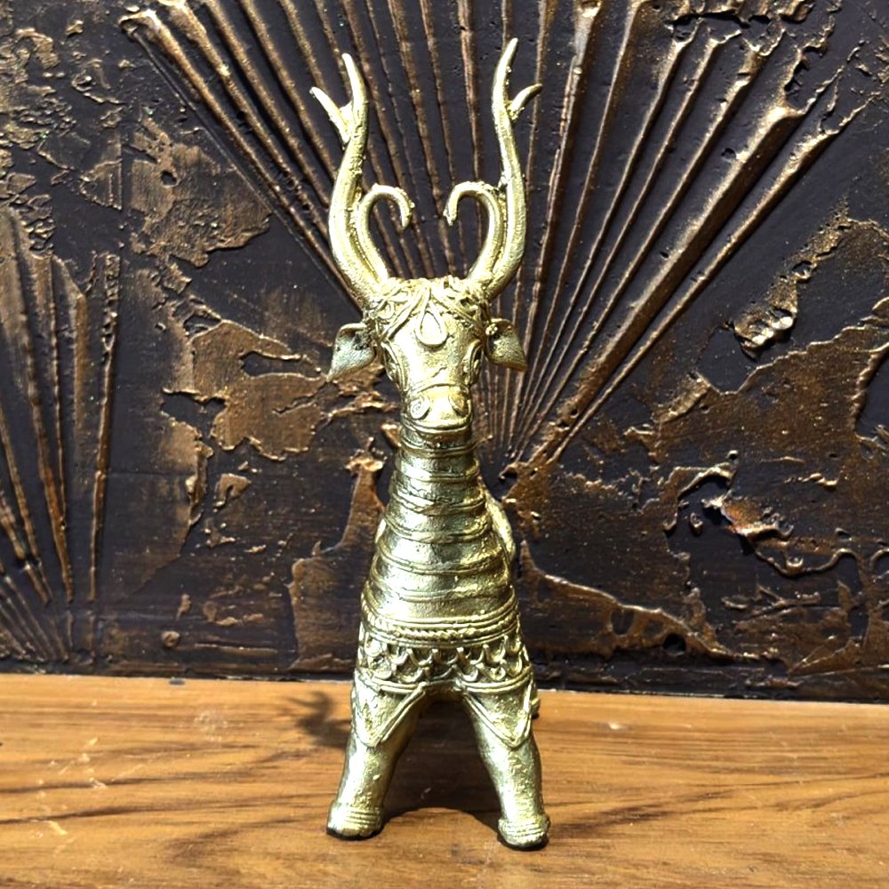 Dhokra Metal Art Deer Standing Showpiece for Decor & Gifting – Brass Tribal Figurine thumbnail 3
